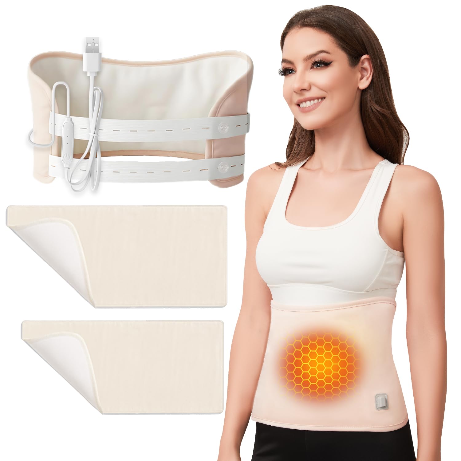 Heated castor oil pack wrap displayed on product