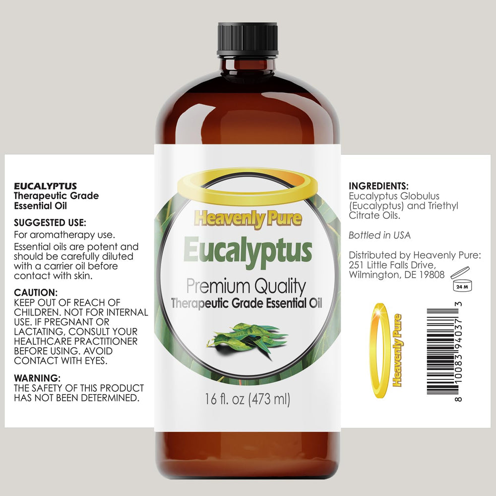 Eucalyptus oil bottle with labeling and diffuser accessories