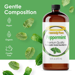 Close-up of Heavenly Pure Peppermint Oil label
