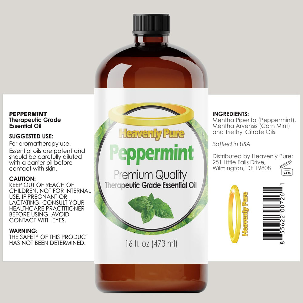 Heavenly Pure Peppermint Oil packaging and label