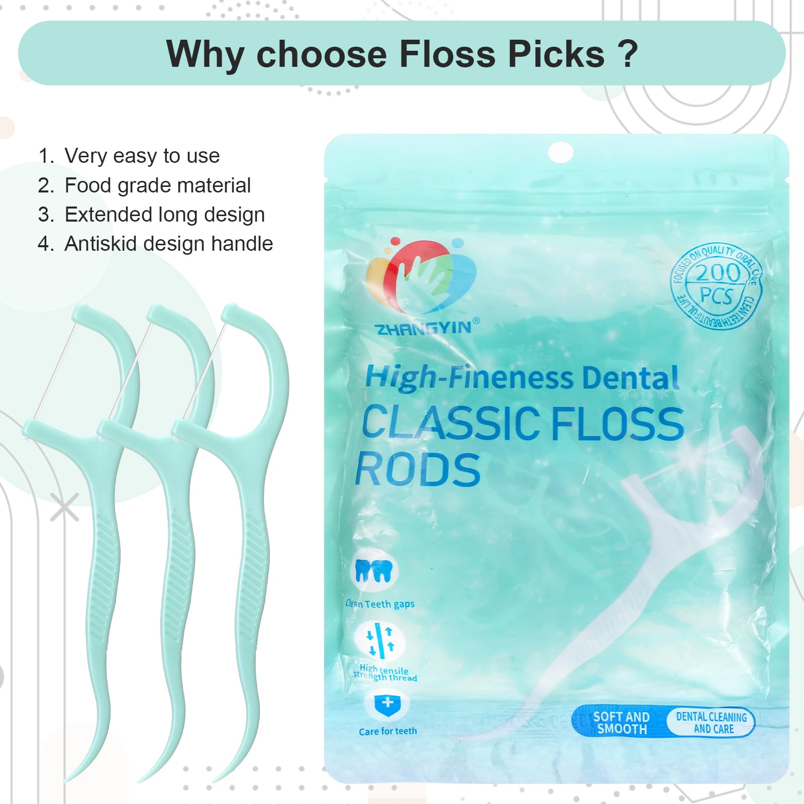 Light green dental floss pick color and design