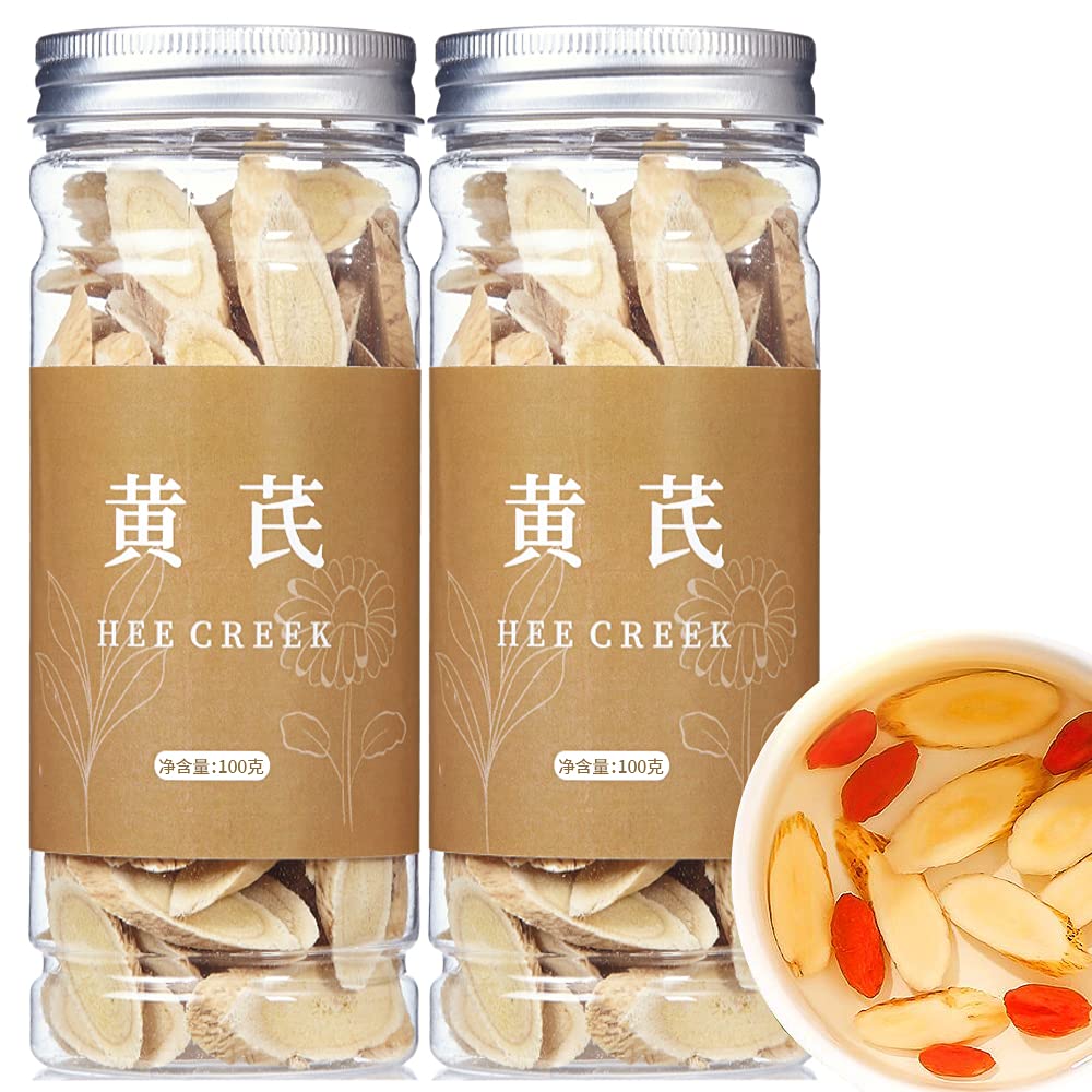 Close-up of thick astragalus root slices