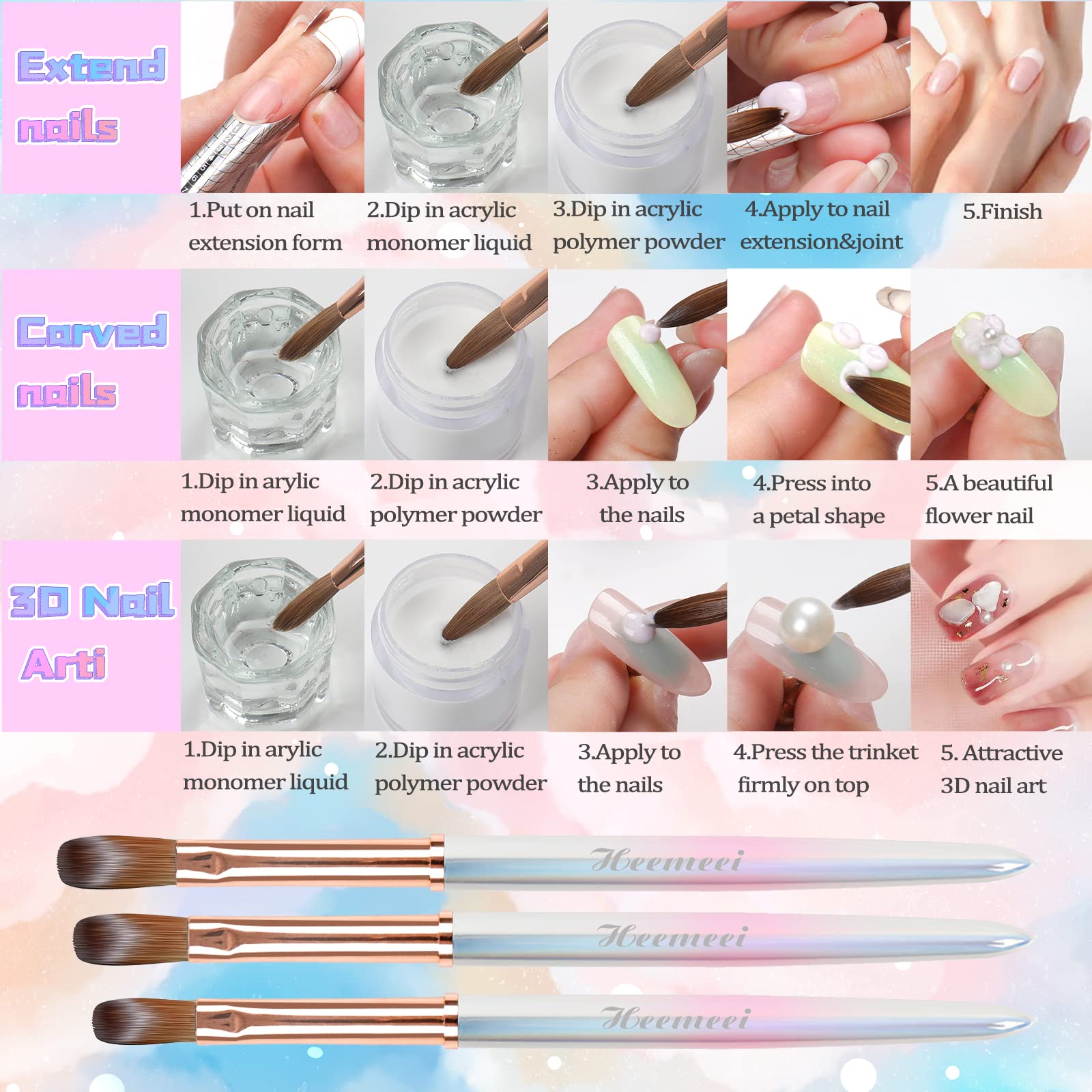 heemeei acrylic nail brush sturdy ferrule design resists shedding during use