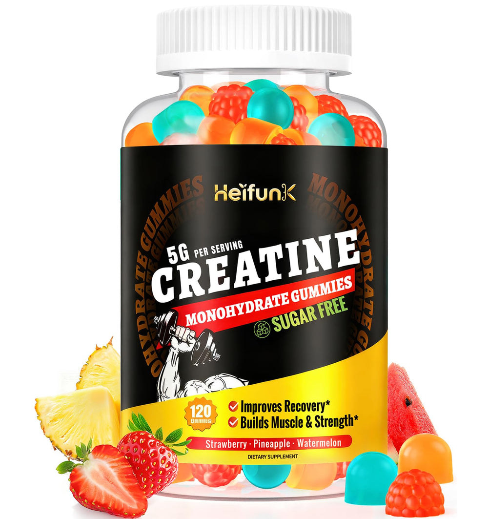 Bottle of heifunk Creatine Monohydrate Gummies Sugar Free – 120 count