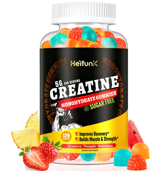 Bottle of heifunk Creatine Monohydrate Gummies Sugar Free – 120 count