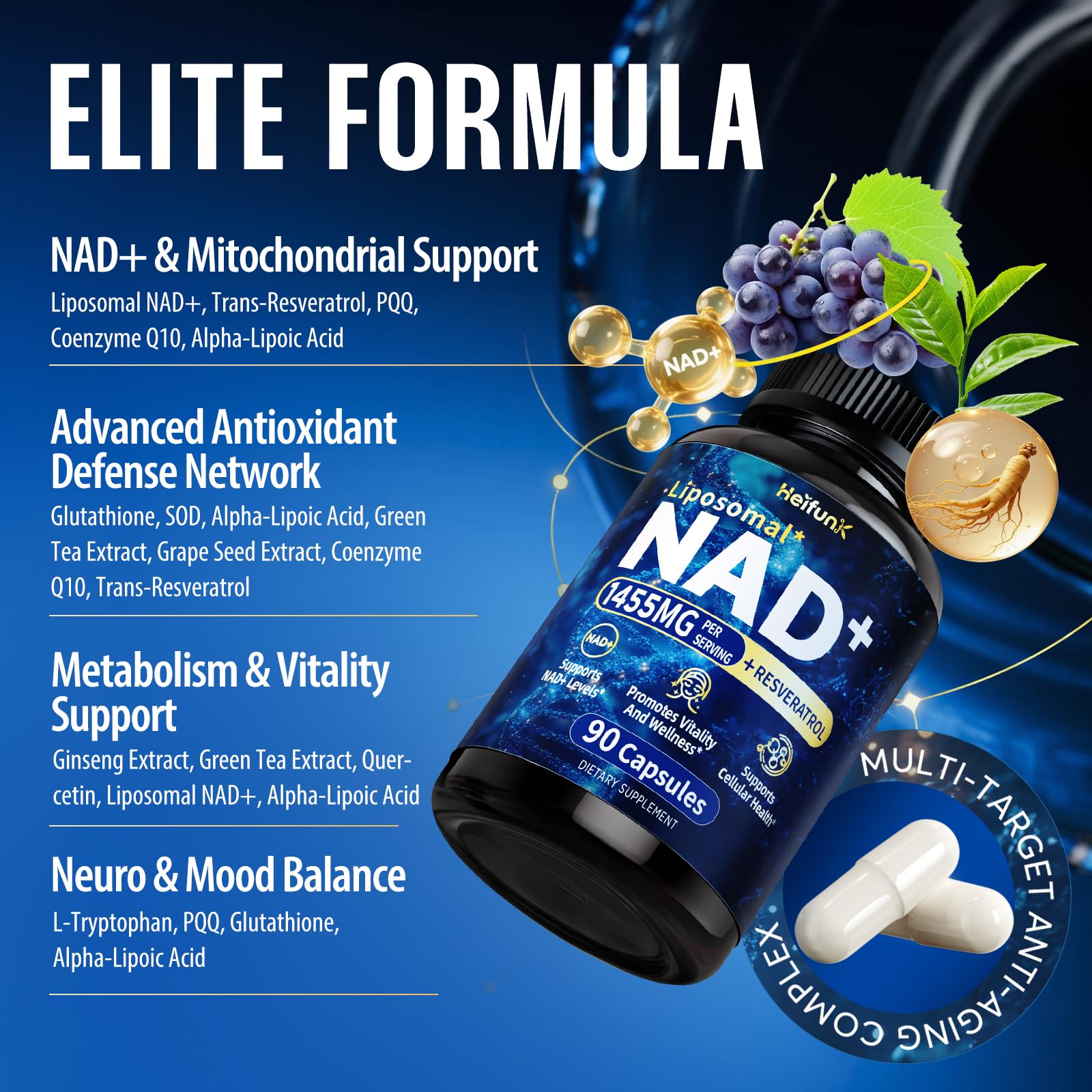 Two liposomal NAD+ capsules aligned for display