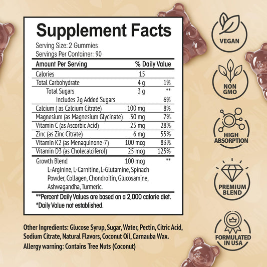 Close-up of Highspot Height Growth Gummies showing texture and color