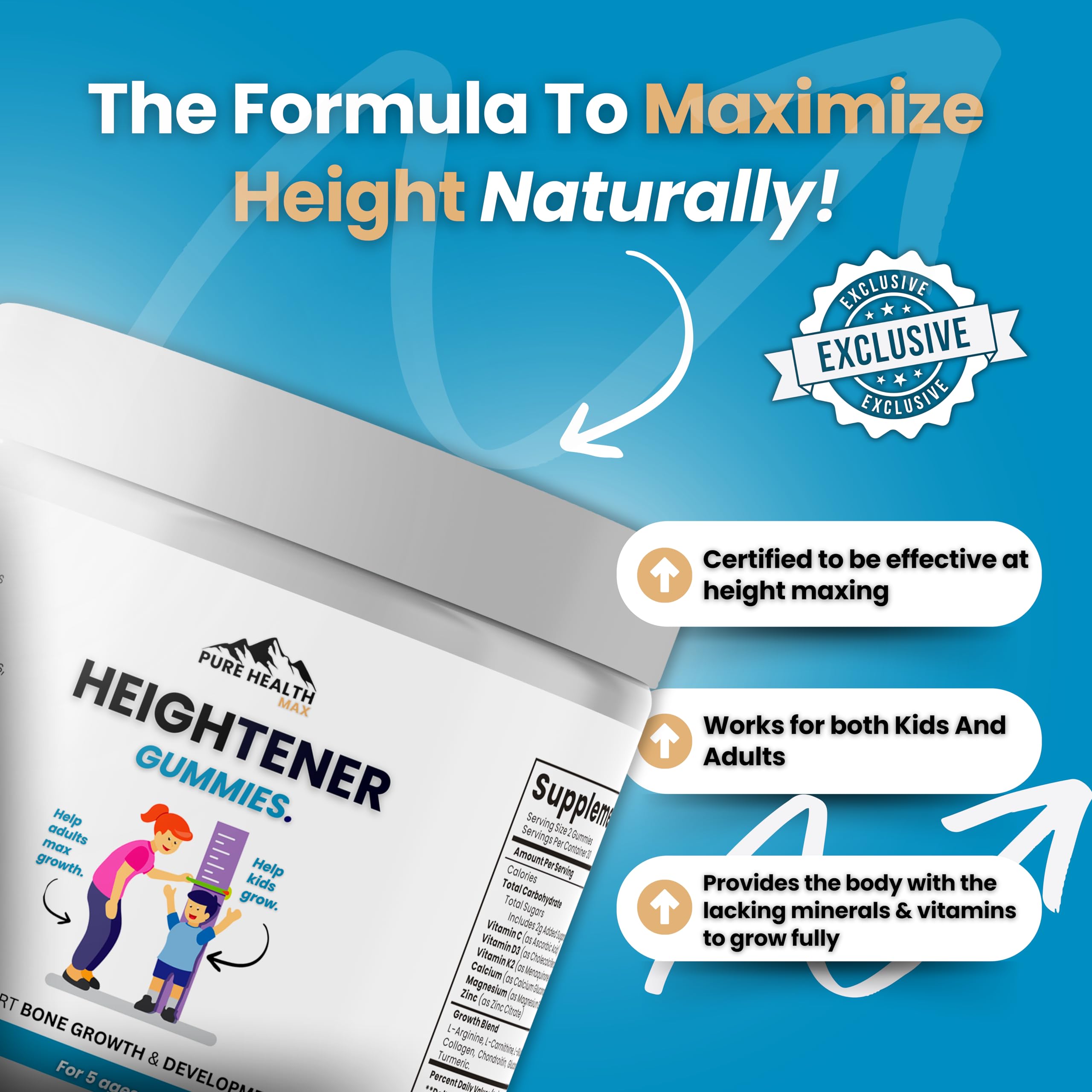 Heightener Gummies for adults bone health and height growth