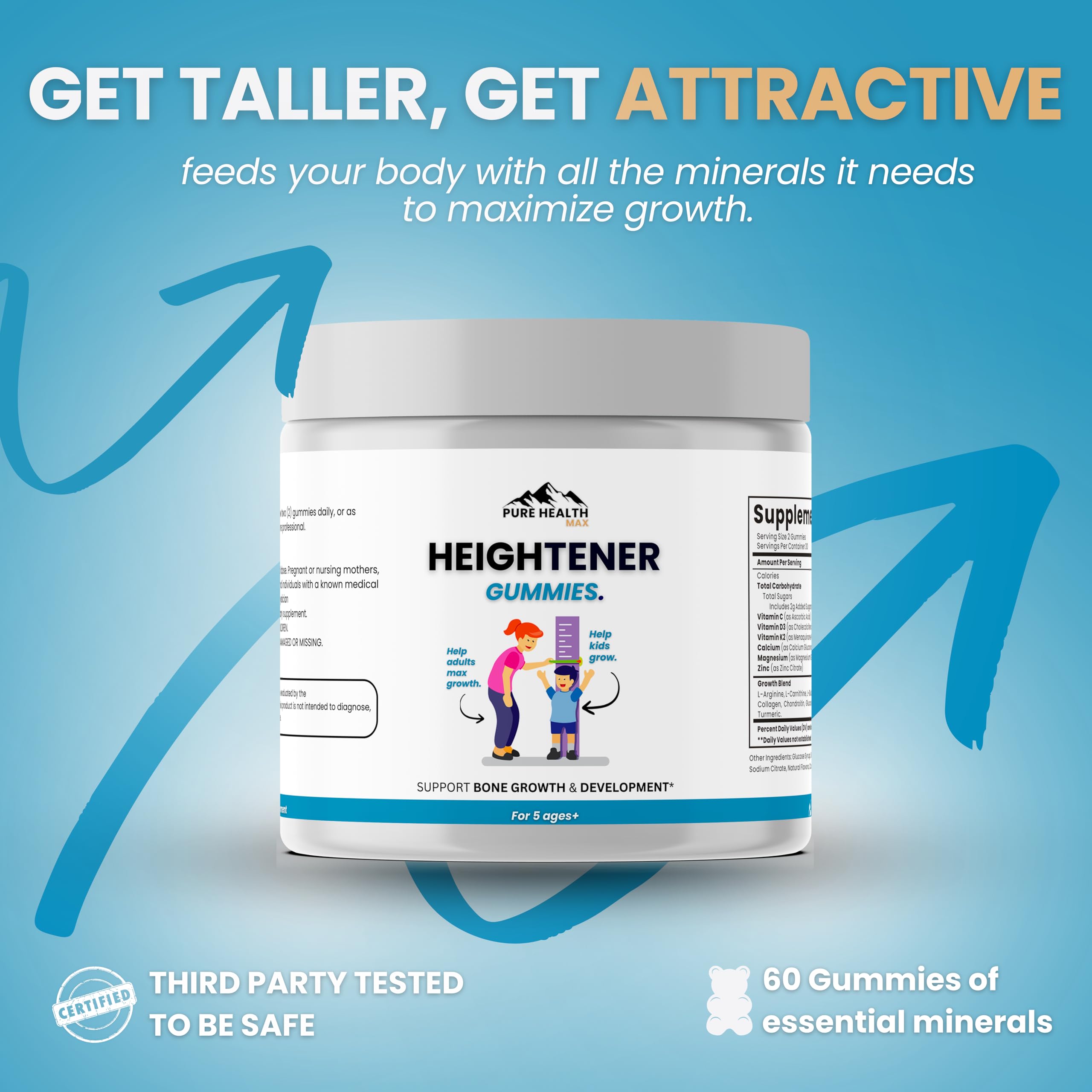 Heightener Gummies packaging for kids growth support