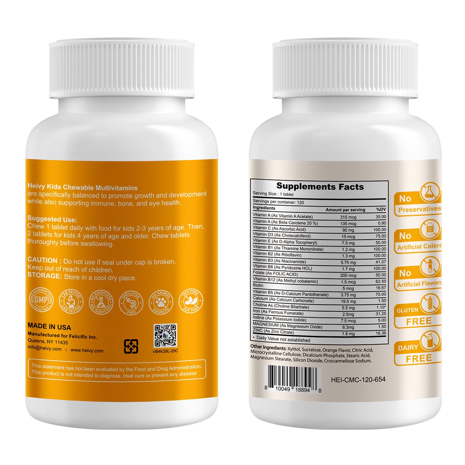 Boxed Heivy multivitamin chewables displayed beside bottle