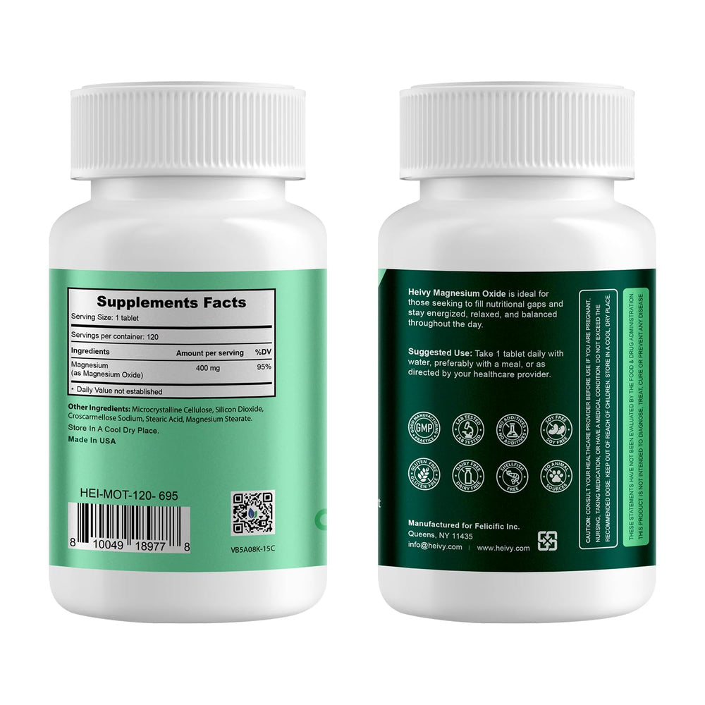 Nutrition facts panel for Heivy magnesium supplement
