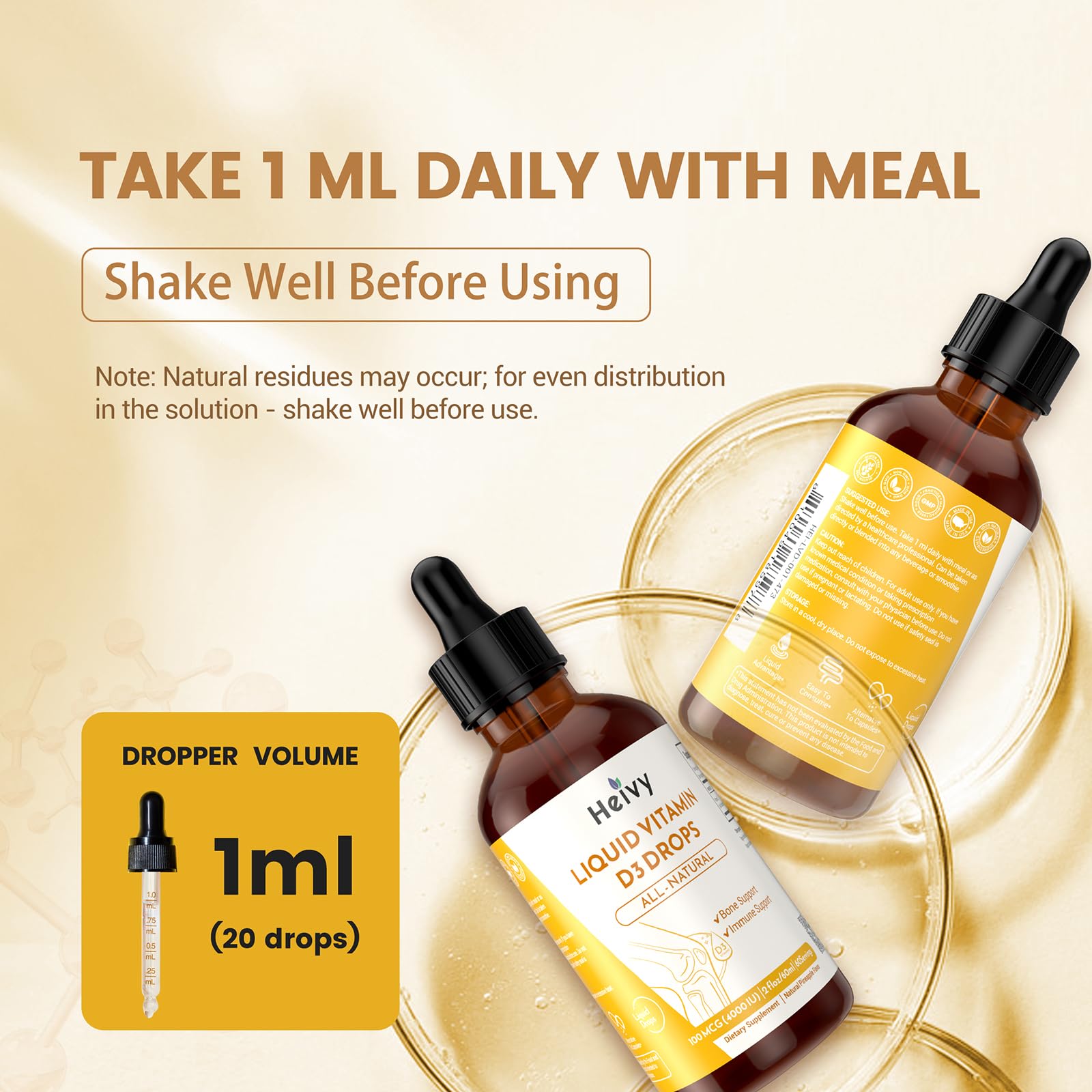 Usage instructions showing how to take the drops