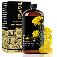 Helichrysum essential oil in a 16 oz amber bottle