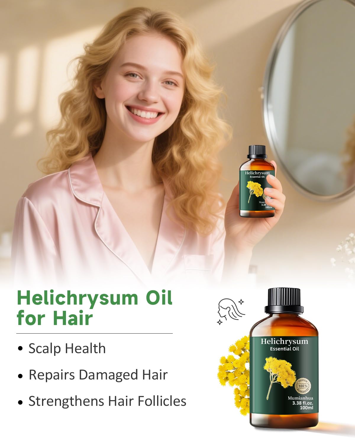 Helichrysum essential oil for hair care and scalp massage