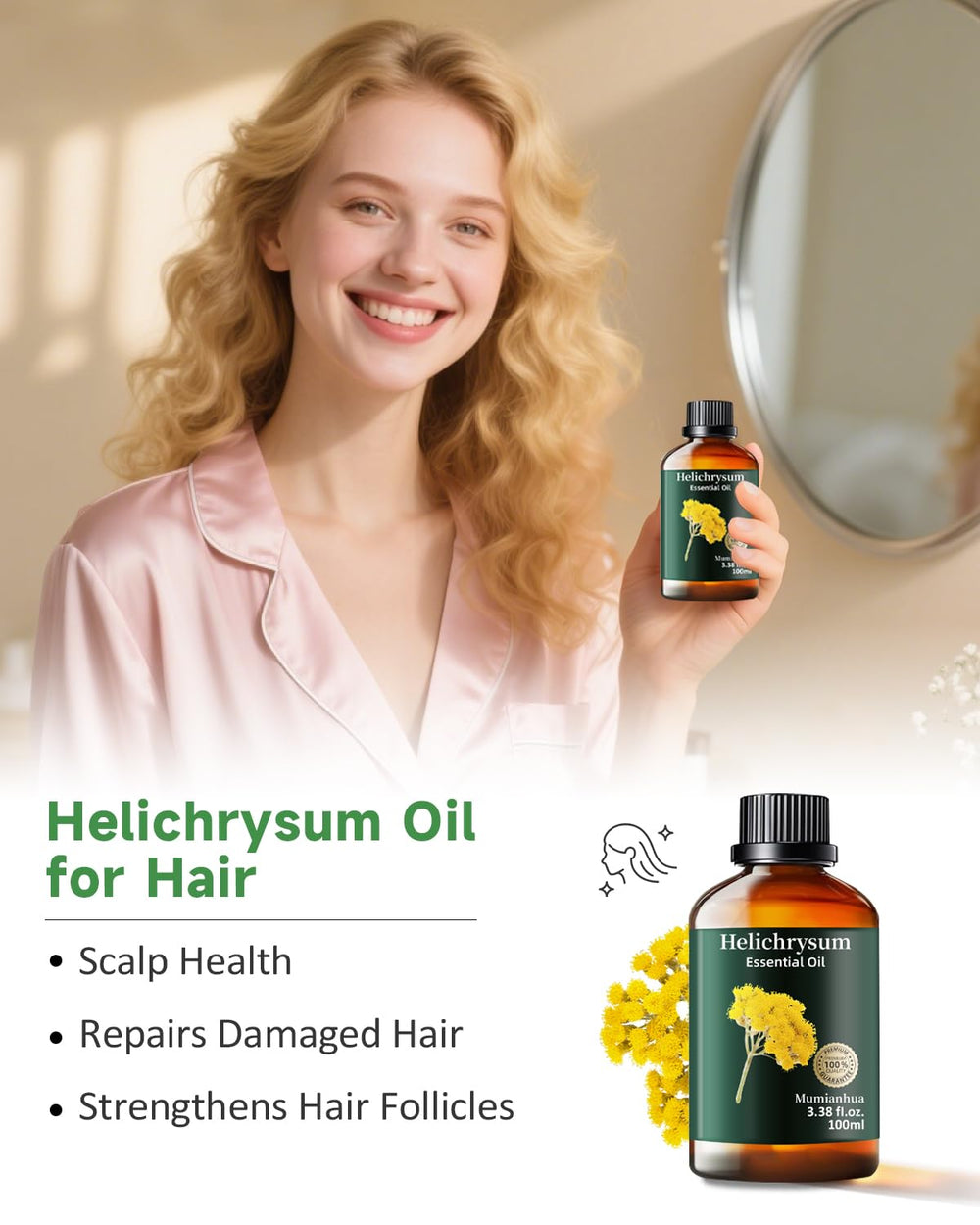 Helichrysum essential oil for hair care and scalp massage