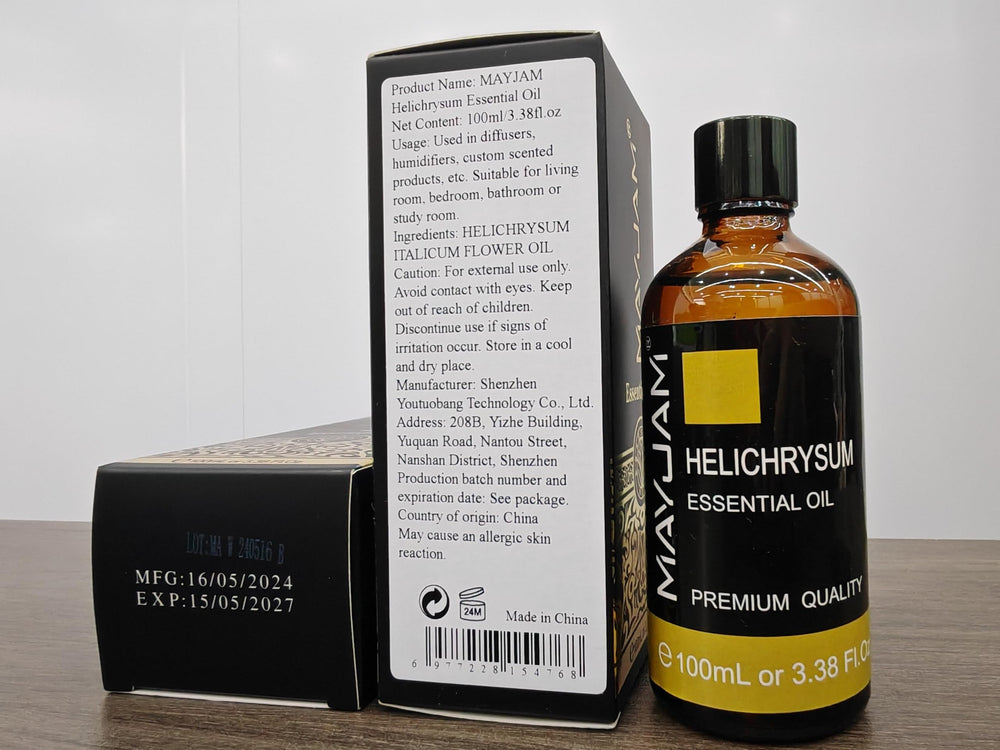 Precautions label for Helichrysum essential oil
