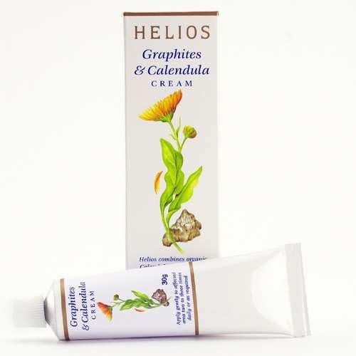 Close-up of calendula tincture and Graphites ingredients