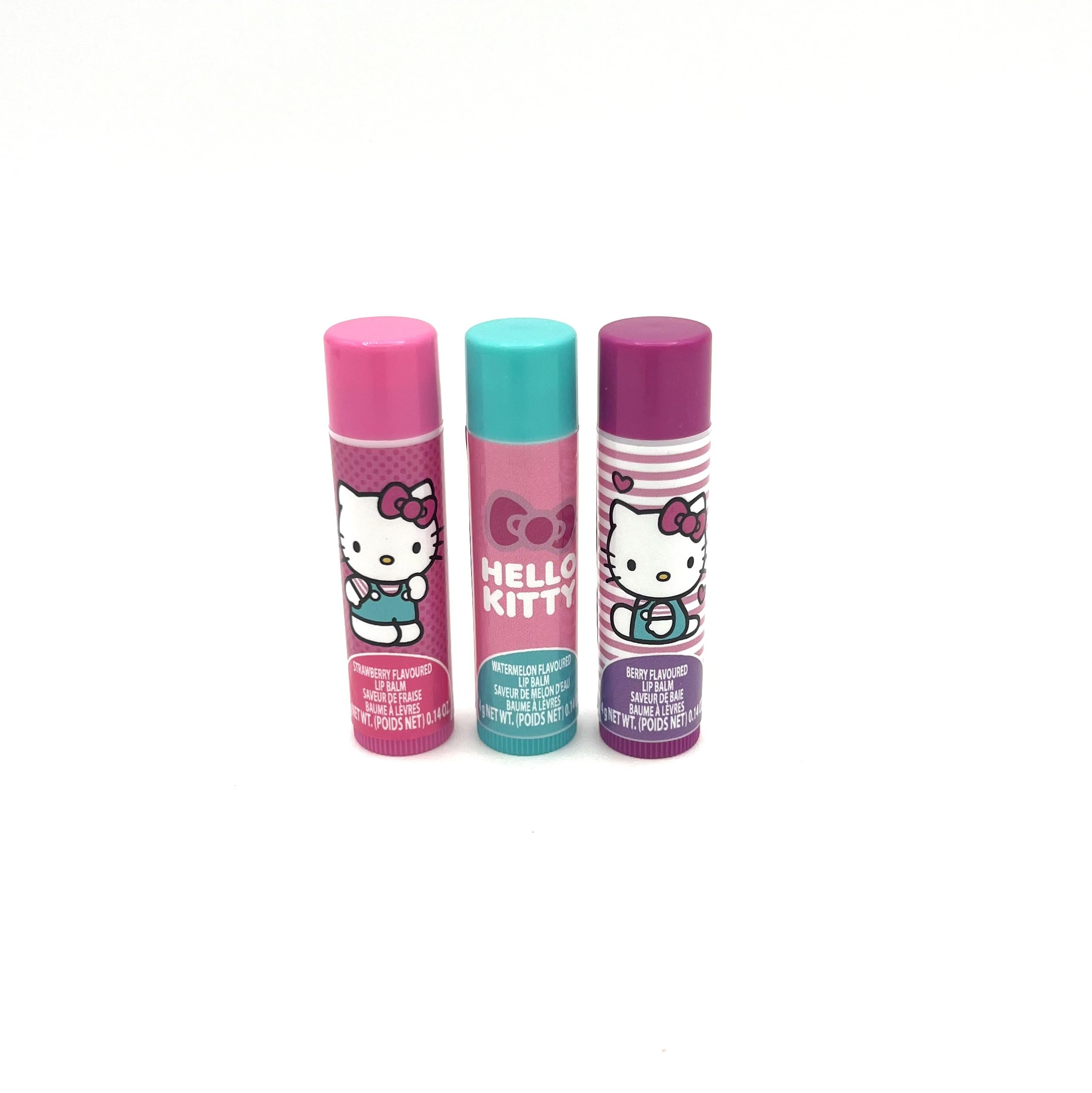 Hello Kitty-shaped pouch carrying case keeps lip balms and small essentials organized.