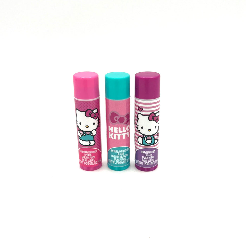 Hello Kitty-shaped pouch carrying case keeps lip balms and small essentials organized.