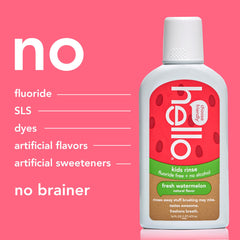 Alcohol-free and fluoride-free product information on packaging