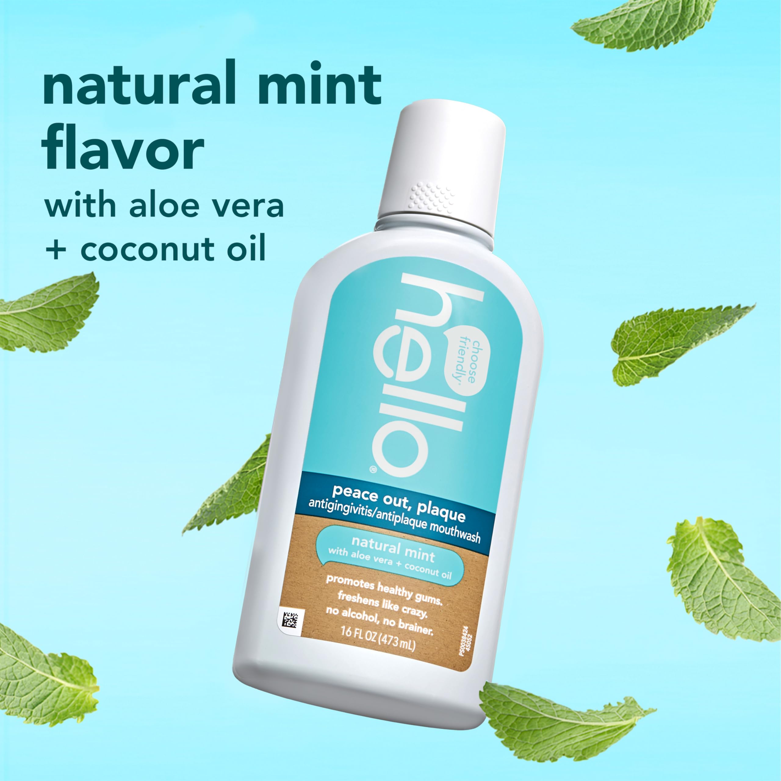 Minty Hello Peace Out Plaque Mouthwash with Aloe Vera and Coconut Oil