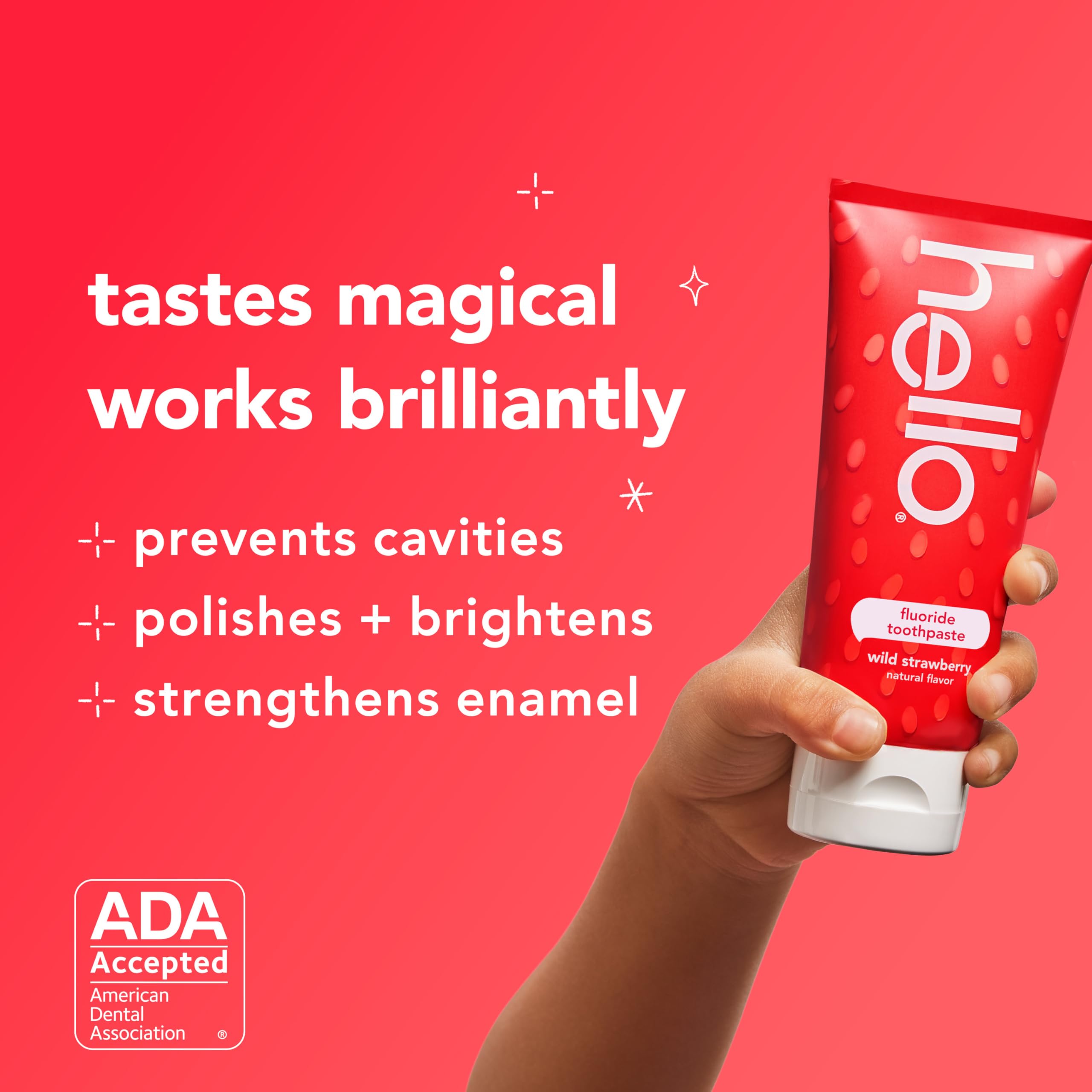 ADA Approved logo on kids toothpaste packaging with strawberry design
