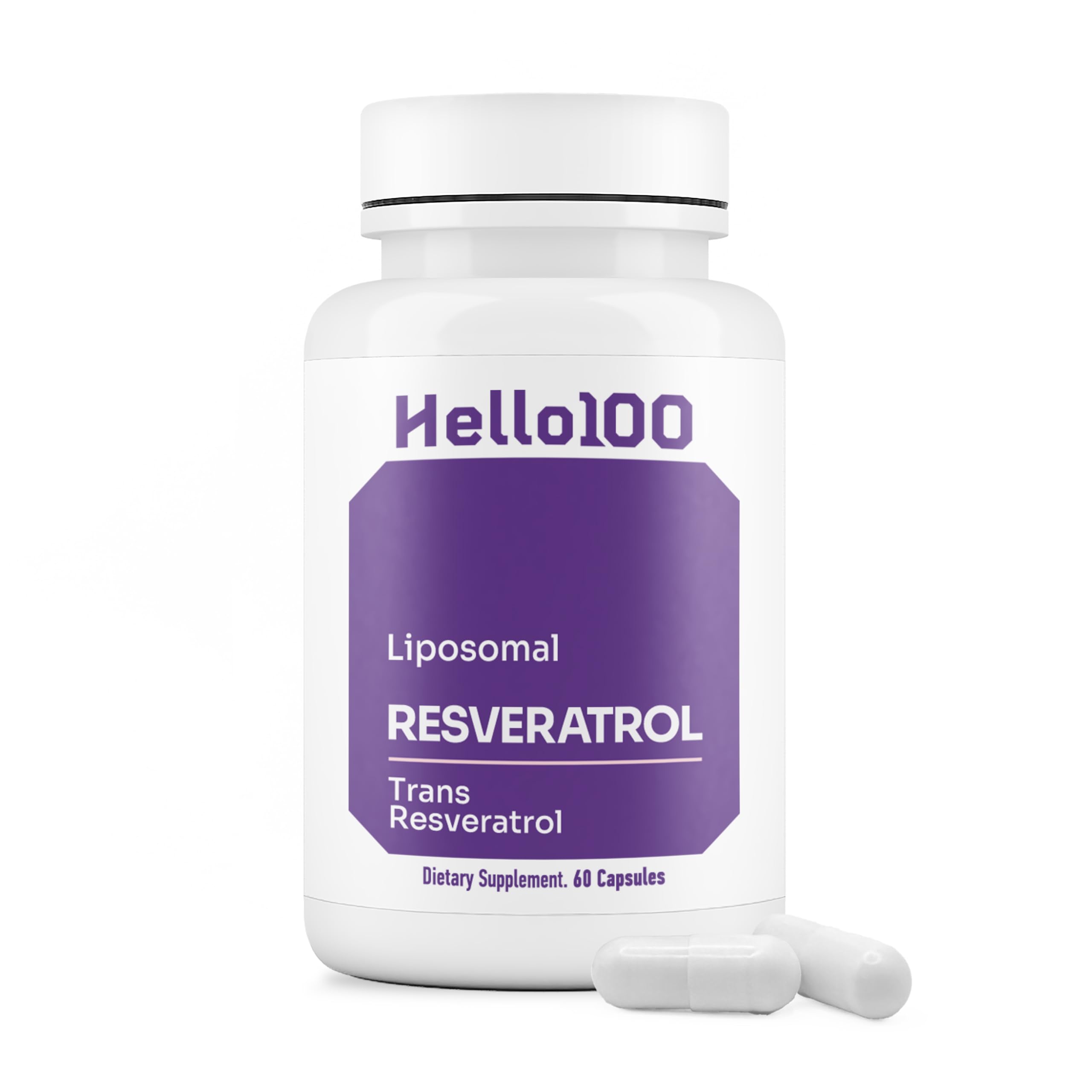 HELLO100 Liposomal Trans-Resveratrol 250mg capsule bottle (60 capsules)