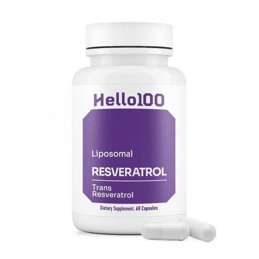 HELLO100 Liposomal Trans-Resveratrol 250mg capsule bottle (60 capsules)