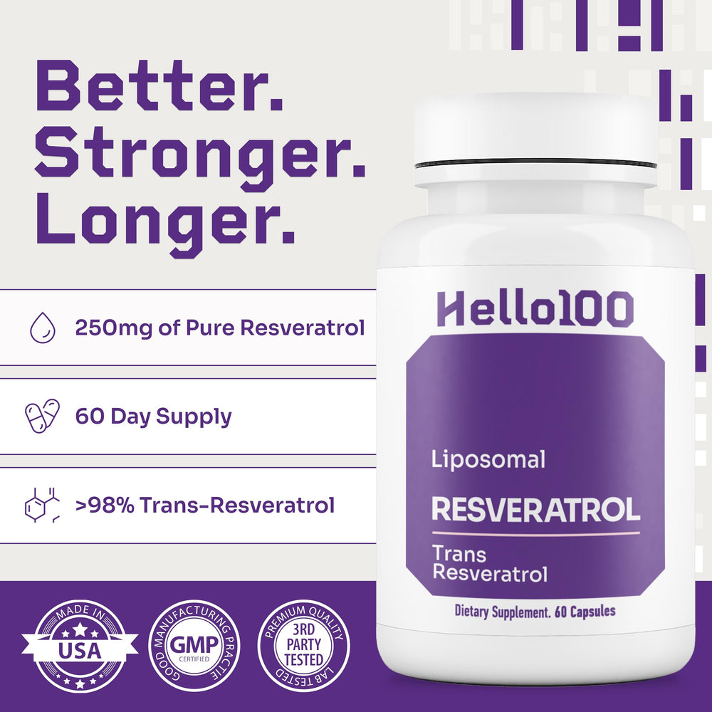 Vegan HELLO100 resveratrol capsule with plant-based formulation