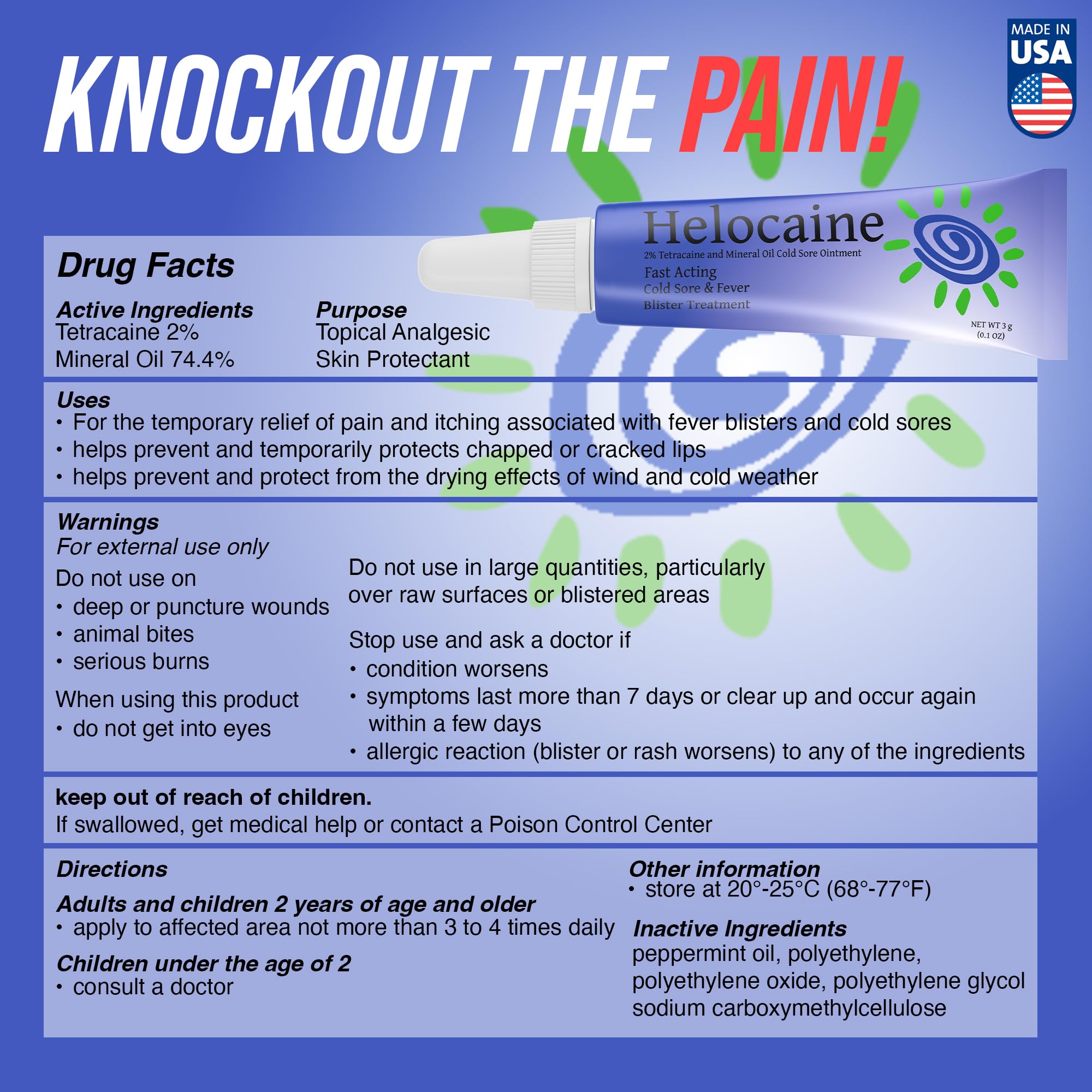 Helocaine compact-on-the-go-pack shows portable convenience for on-the-spot sore relief.