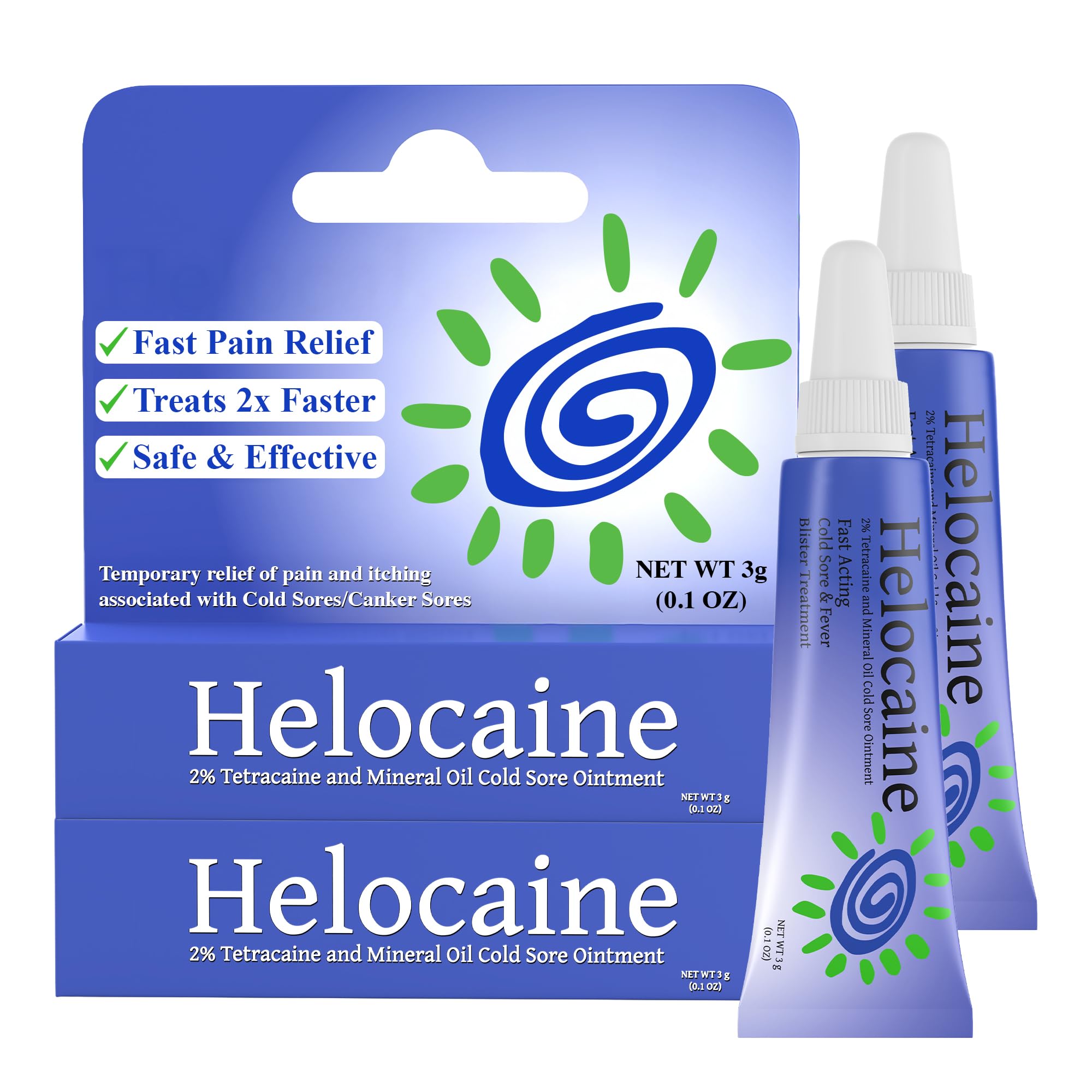 Helocaine fast-acting cold sore treatment bottle close-up for rapid pain relief