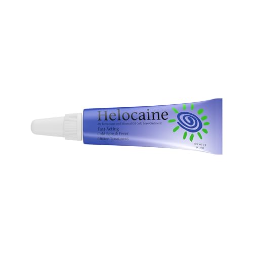 Helocaine ointment clear gloss highlights soothing application for irritated lip and mouth sores.