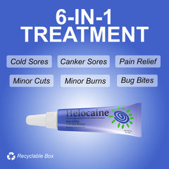 Helocaine two-pack packaging seen from above for on-the-go relief
