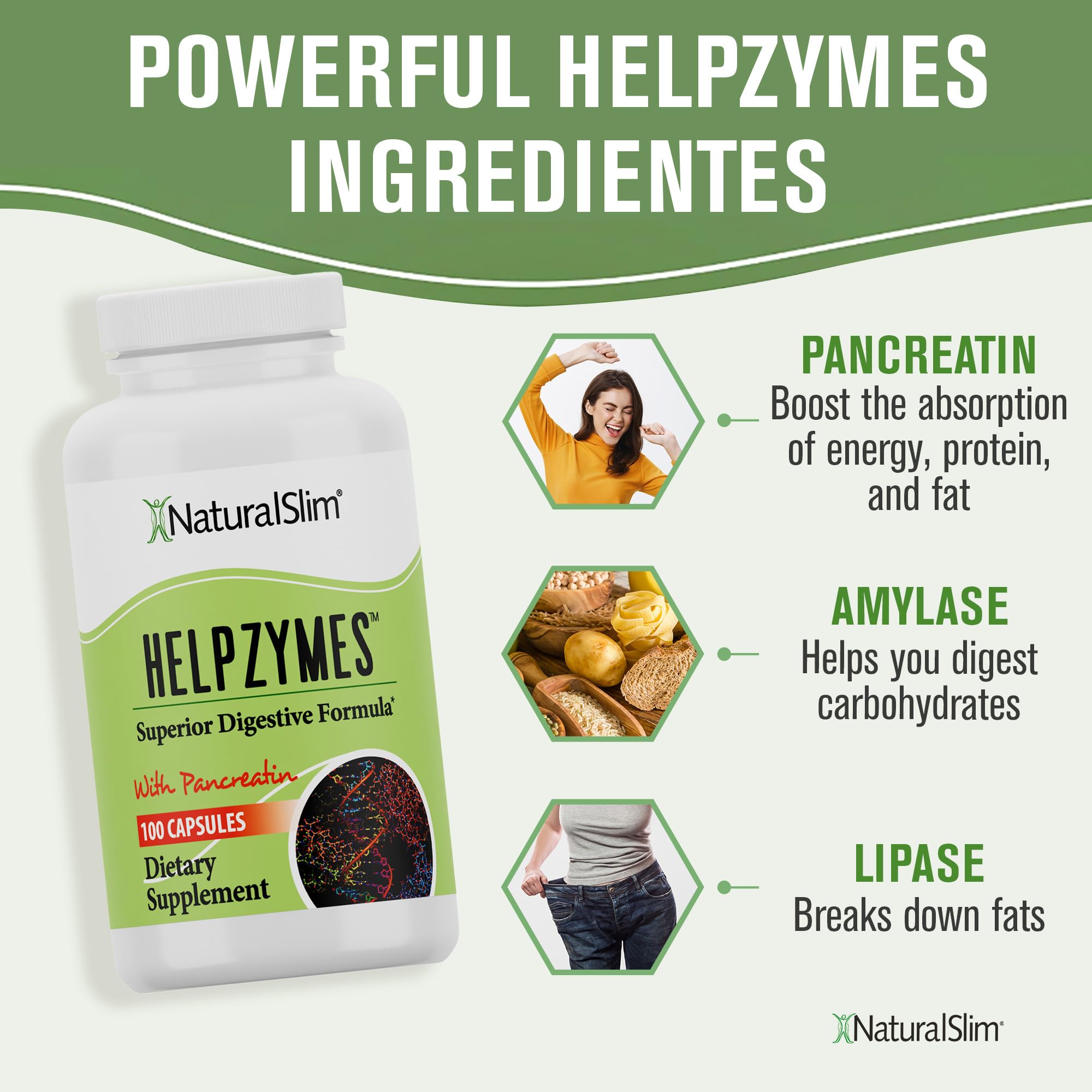 Helpzymes nutrition facts label for digestive enzyme supplement
