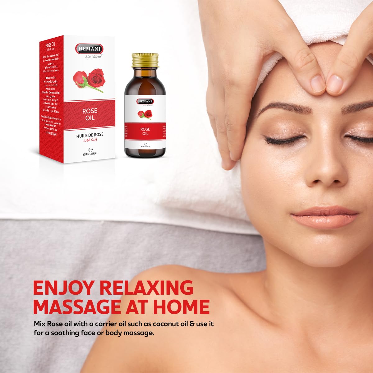 30ml glass bottle packaging of Hemani Rose Oil