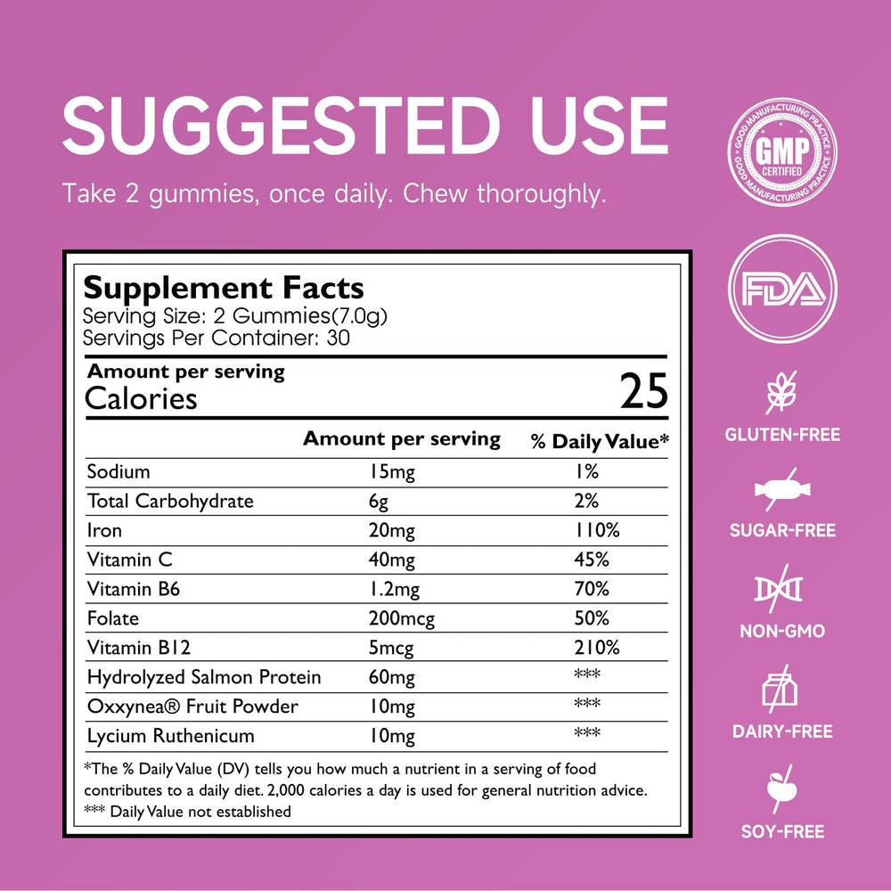 Red grape flavored gummies with salmon peptides