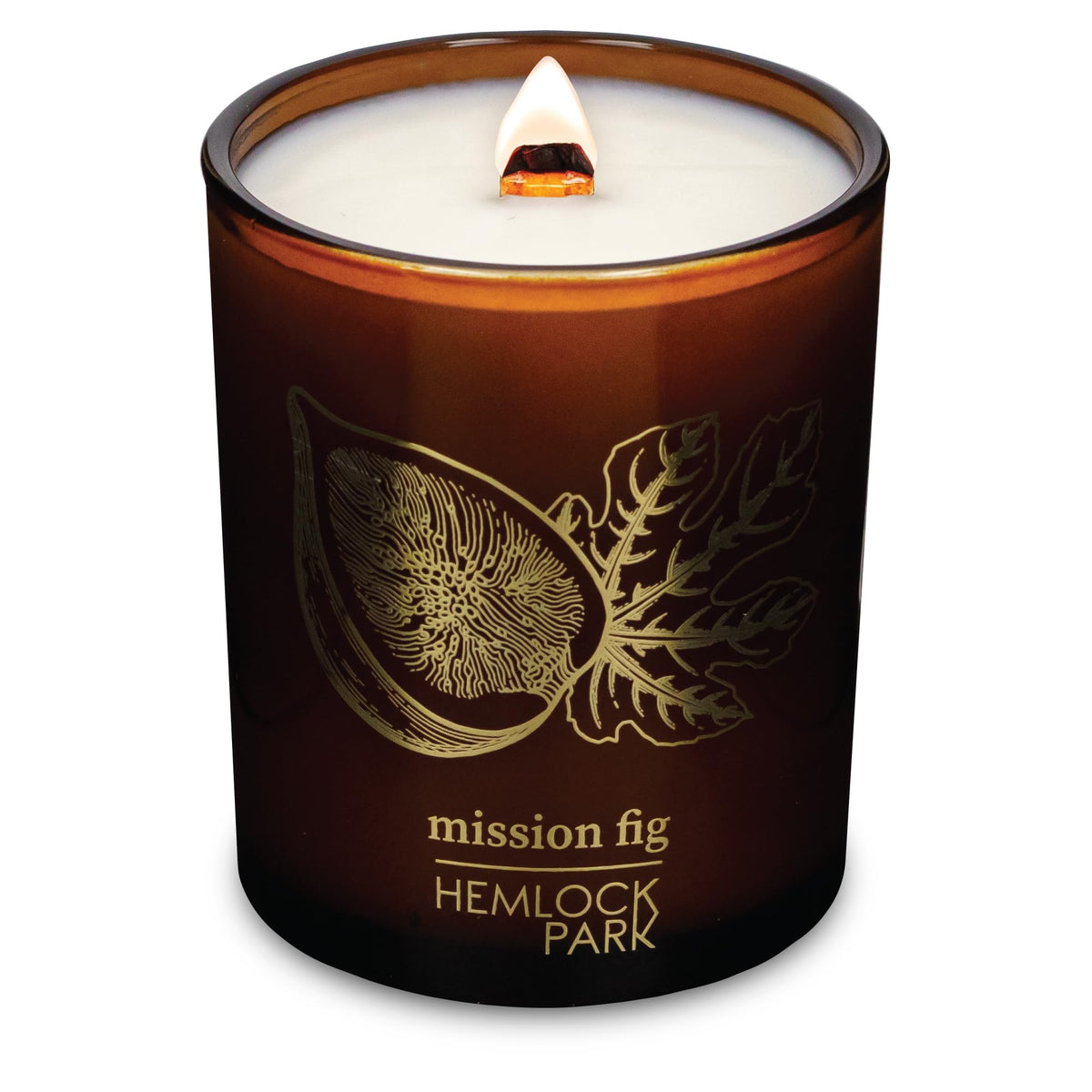 Hemlock Park Amber & Gold Wood Wick Candle – Mission Fig, front view