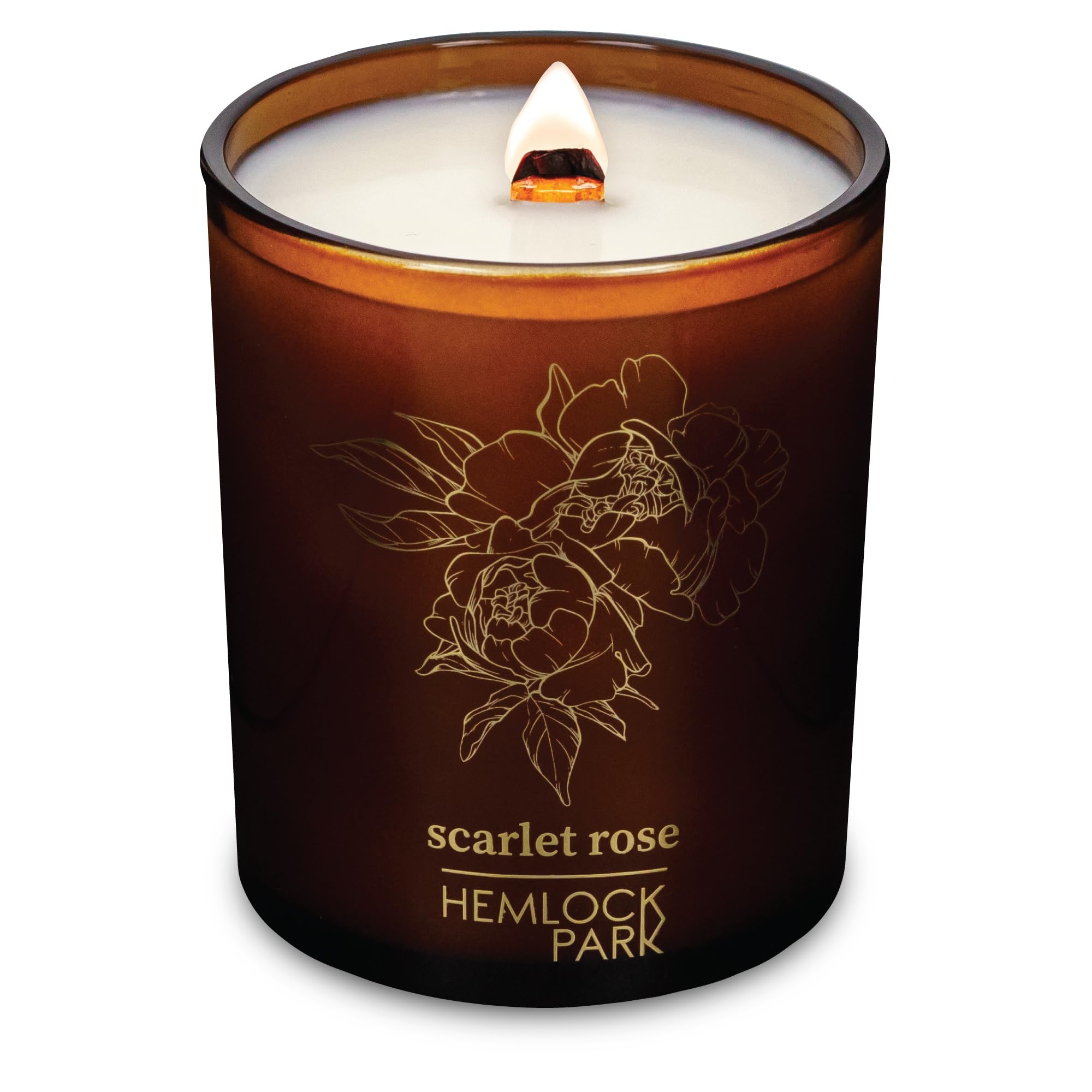 Hemlock Park Amber & Gold Wood Wick Candle – Scarlet Rose, 7.2 oz (hero image)