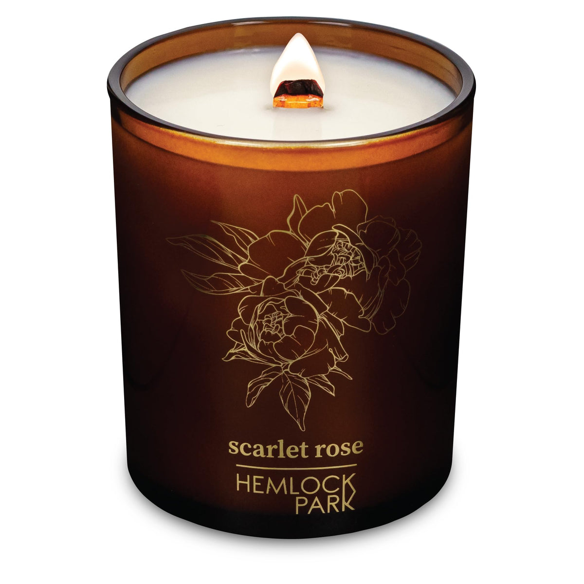 Hemlock Park Amber & Gold Wood Wick Candle – Scarlet Rose, 7.2 oz (hero image)