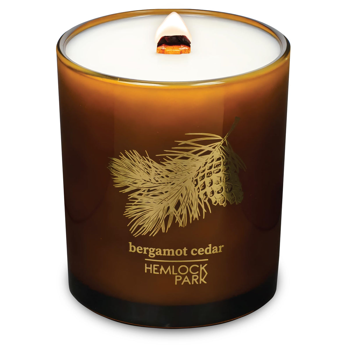 Hemlock Park Amber & Gold Wood Wick Candle 14 oz with Bergamot Cedar