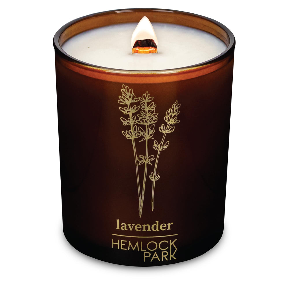 Hemlock Park Amber & Gold Wood Wick Candle Lavender label