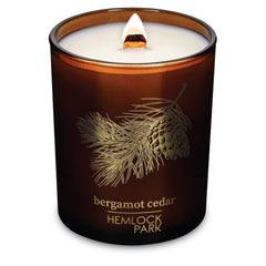 Hemlock Park Amber & Gold Wood Wick Candle label with natural coconut wax
