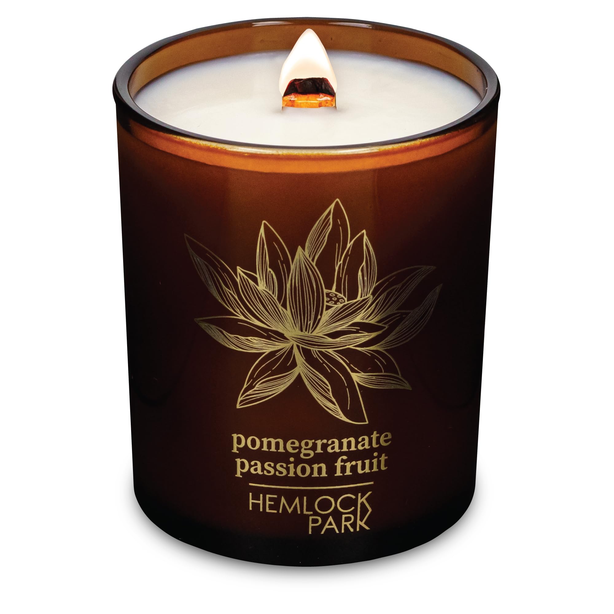 Hemlock Park Amber & Gold Wood Wick Candle with natural coconut wax, 7.2 oz, Pomegranate Passion Fruit
