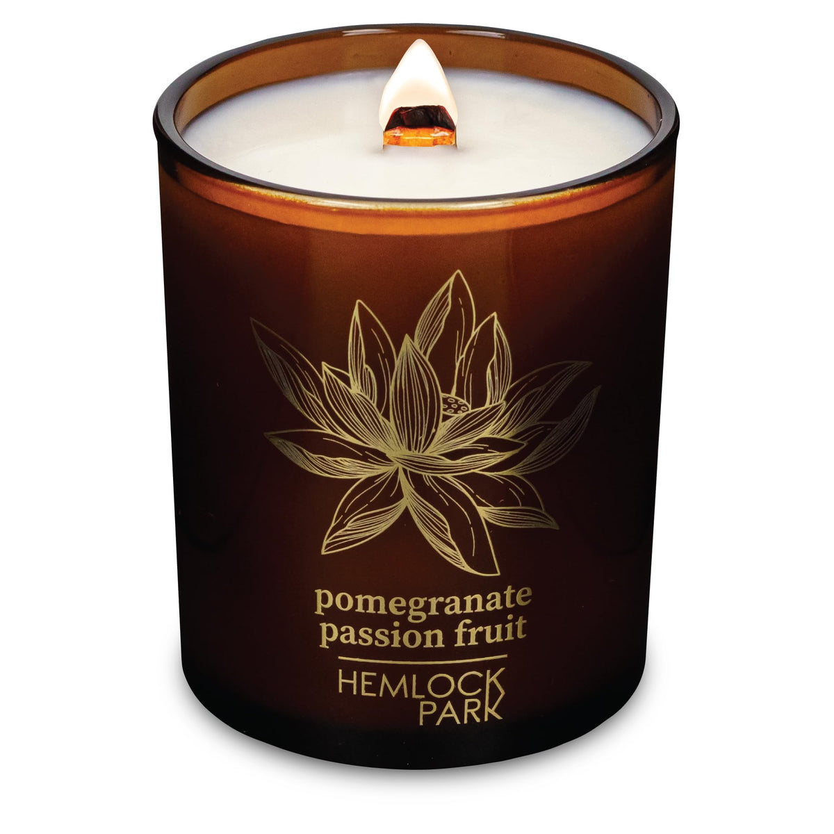 Hemlock Park Amber & Gold Wood Wick Candle with natural coconut wax, 7.2 oz, Pomegranate Passion Fruit