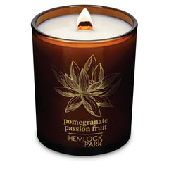 Hemlock Park Amber & Gold Wood Wick Candle with natural coconut wax, 7.2 oz, Pomegranate Passion Fruit