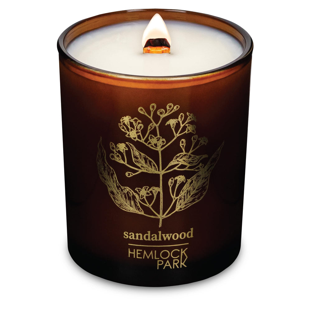 Hemlock Park Amber & Gold Wood Wick Candle in Sandalwood, 7.2 oz