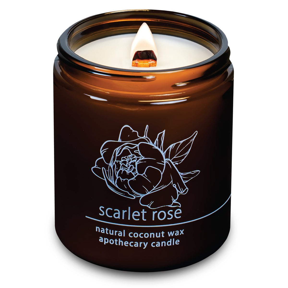 Hemlock Park candle in amber glass jar with crackling wooden wick