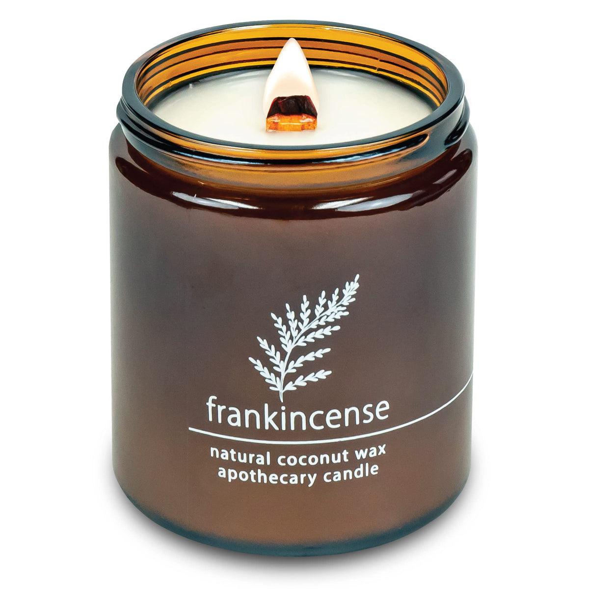 Hemlock Park candle in an amber glass jar with 8 oz size and frankincense scent.
