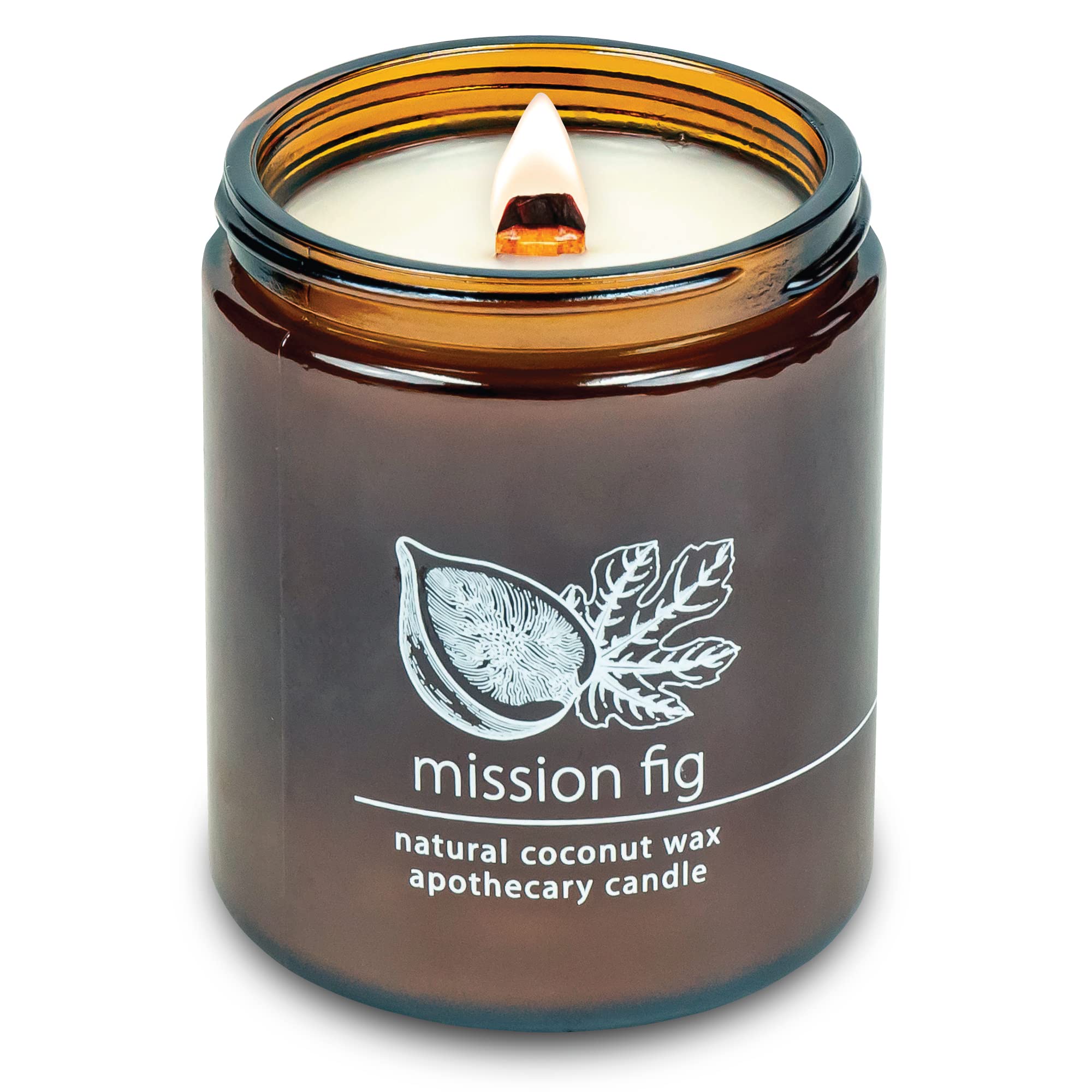 Hemlock Park candle in an amber glass jar with a wooden wick