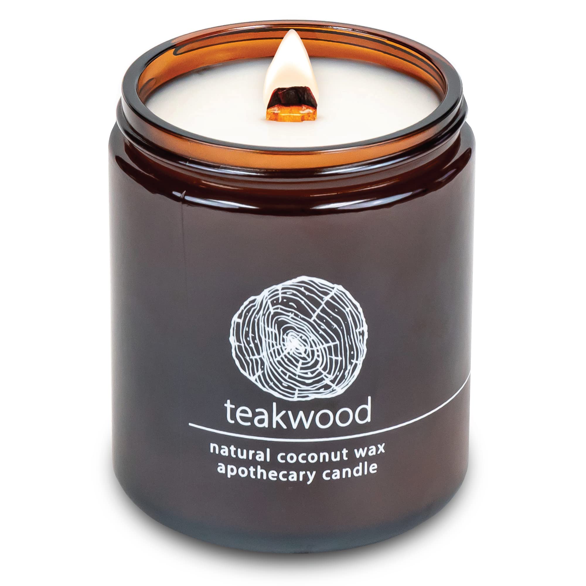 Hemlock Park Teakwood 8 oz candle in amber glass jar